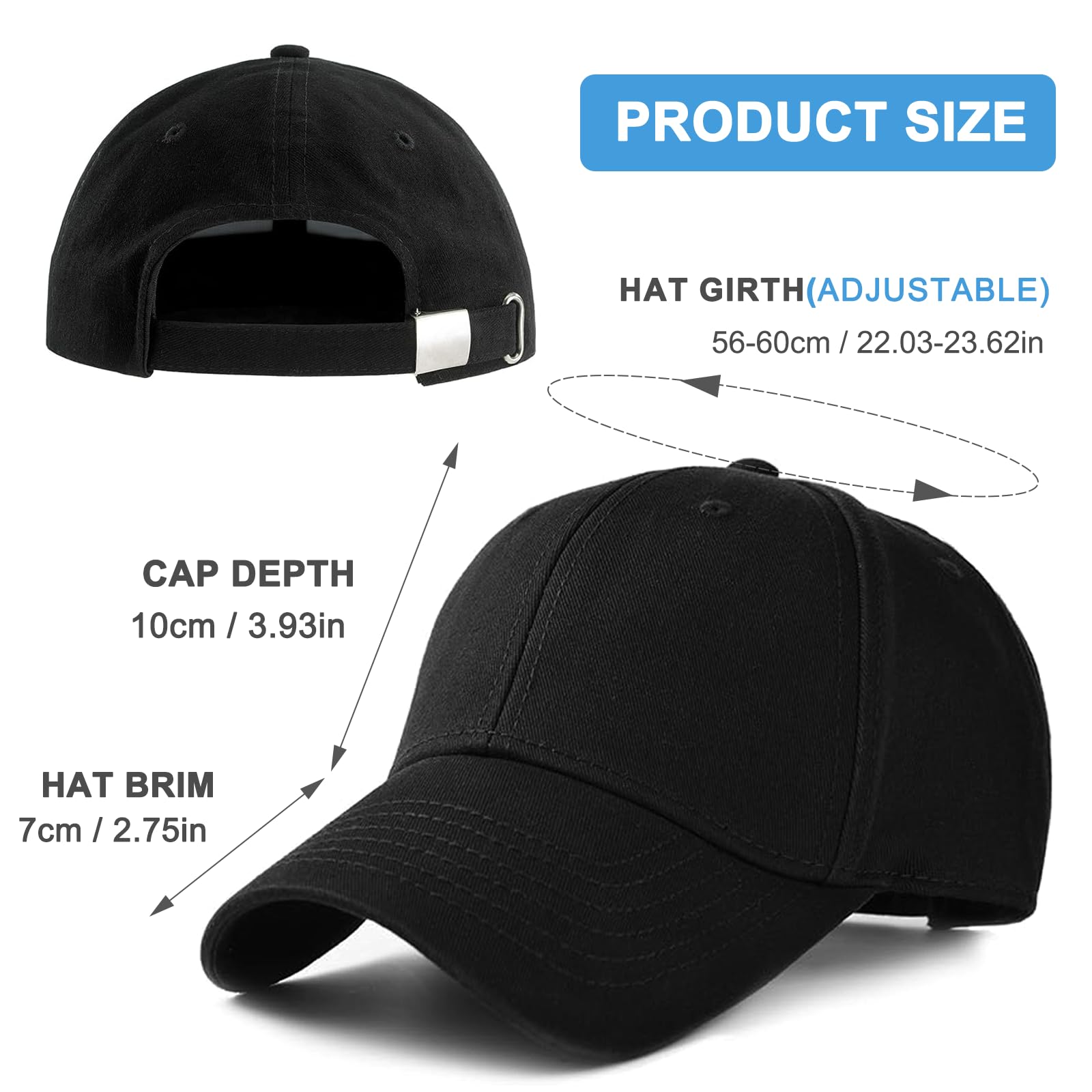 2 Pcs Casquette de Baseball, Coton Anti-Soleil Baseball Cap, Homme Femme été Unisexe Réglable Classic Casquettes Sport Extérieur Sunhat, Chapeau pour Les Activités de Plein air (Bleu, Noir)