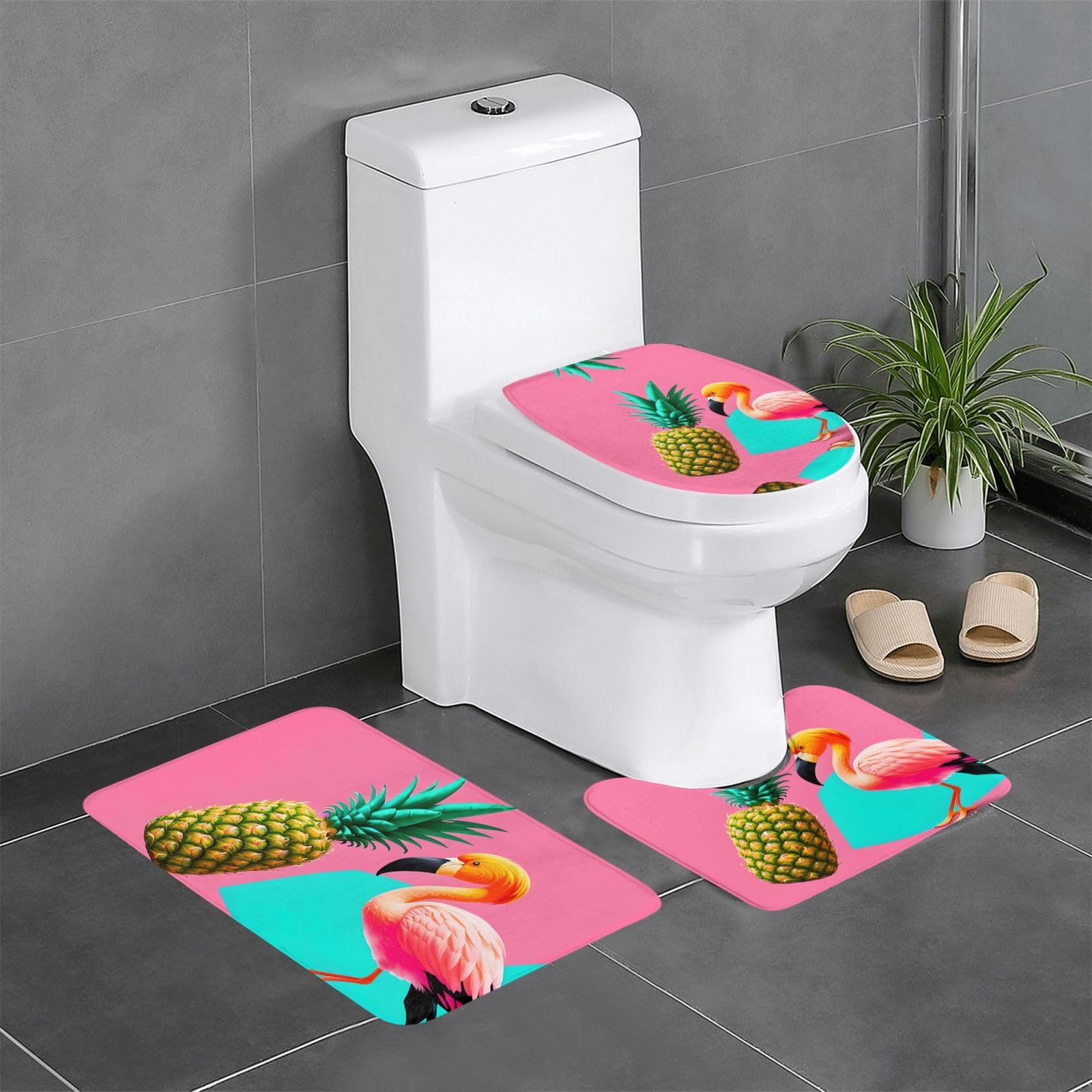 Tapis de salle de bain lot de 3 antidérapants motif ananas 61x40cm