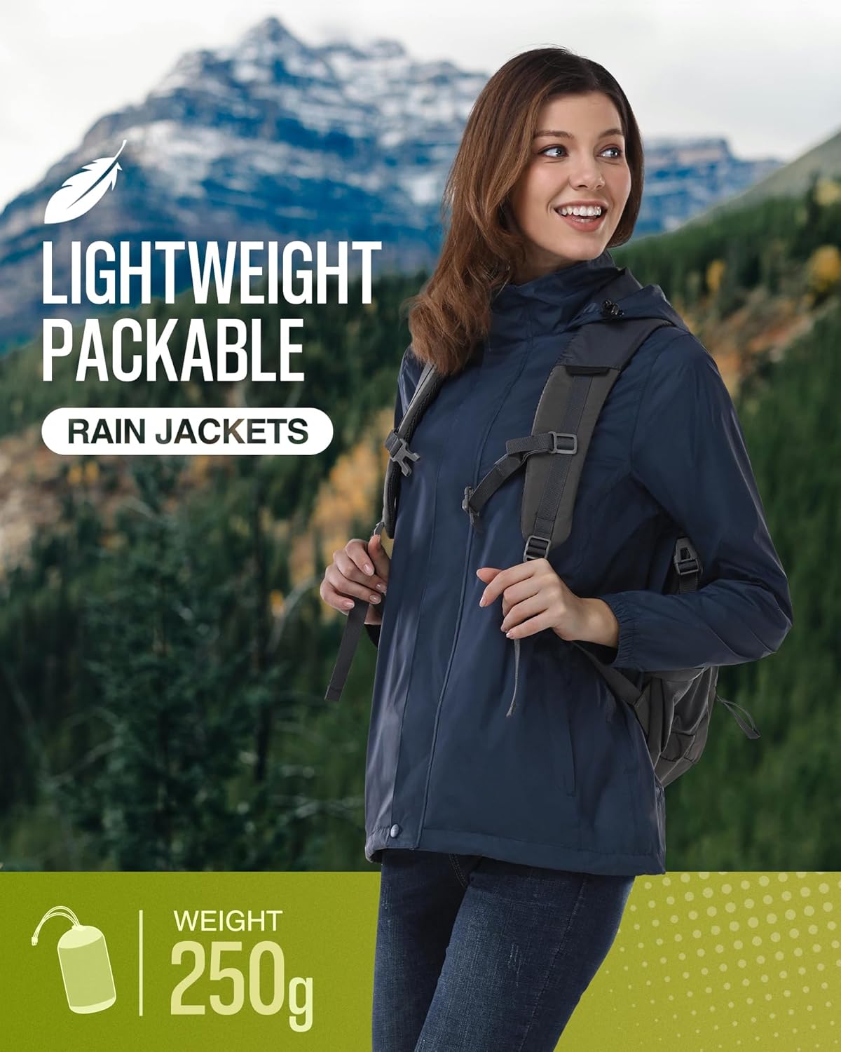 33,000ft Women's Rain Jacket Waterproof Lightweight Packable Raincoat with Hood for Golf Hiking Travel Windbreaker - Image 6
