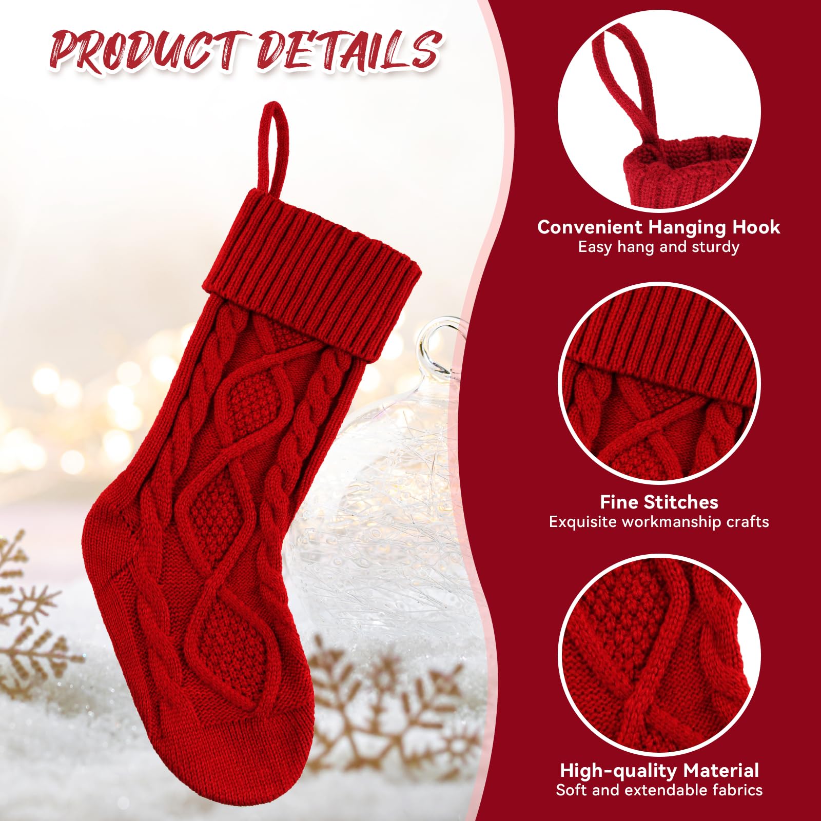 Lot de 6 chaussettes de Noël en tricot torsadé avec étiquettes nominatives pour les fêtes, Noël, décoration familiale (rouge, blanc, vert) - 45,7 cm