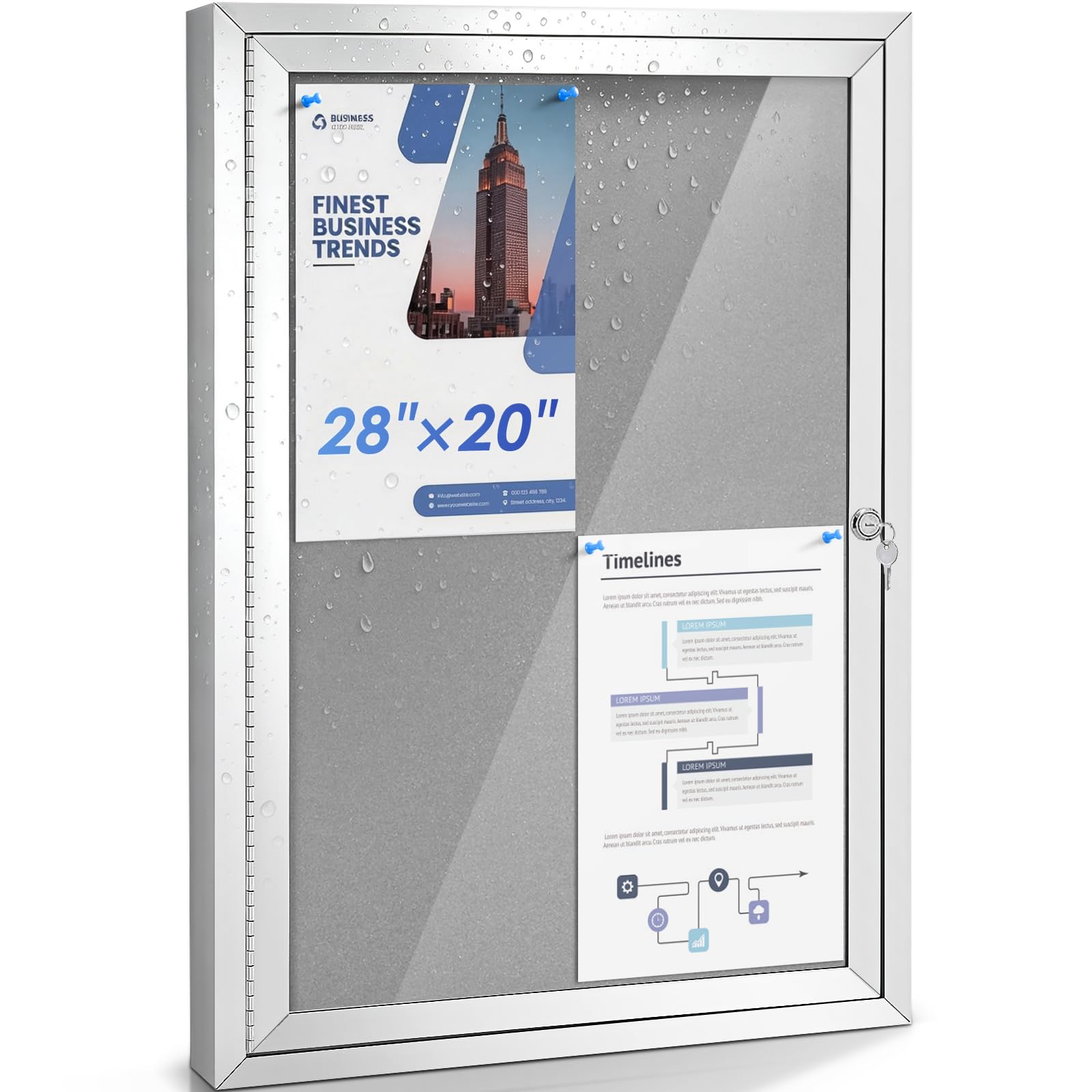 Swansea Tablón de anuncios exterior 4 x A4,Tablón con Cerradura y Par de Llaves Incluidas,Tablero de Tela Gris,Interior y Exterior,para Oficina y Edificio Residencial 71 x 51 cm