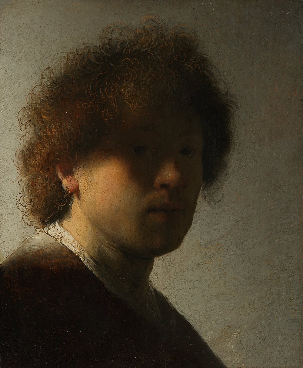 Rembrandt Zelfportret op jeugdige leeftijd cuadro pequeño marco marrón mate