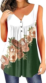 DIYIOUZHOU Sleeveless Cool Summer T-Shirt Womens Home Plus Size Pop Gradient Colo T Shirt Button-Down V-Neck Cotton Baggy Cover Up Ladies