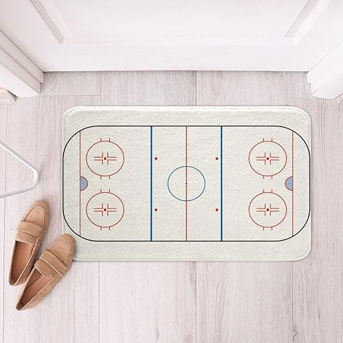 Miniatura 3 de Tapetes de baño de hockey para baño, pista de hockey sobre hielo, pista de hockey, antideslizante, 20 x 32 pulgadas, tapete de forro polar para