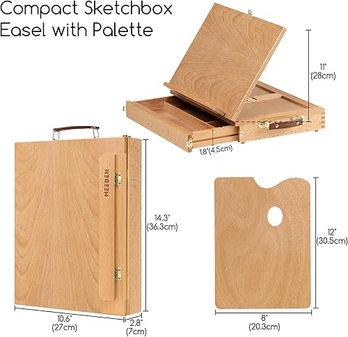 Miniatura 2 de MEEDEN Caballete de mesa para bocetos, caballete de madera maciza de haya portátil, tablero de dibujo y boceto con cajón de almacenamiento y paleta