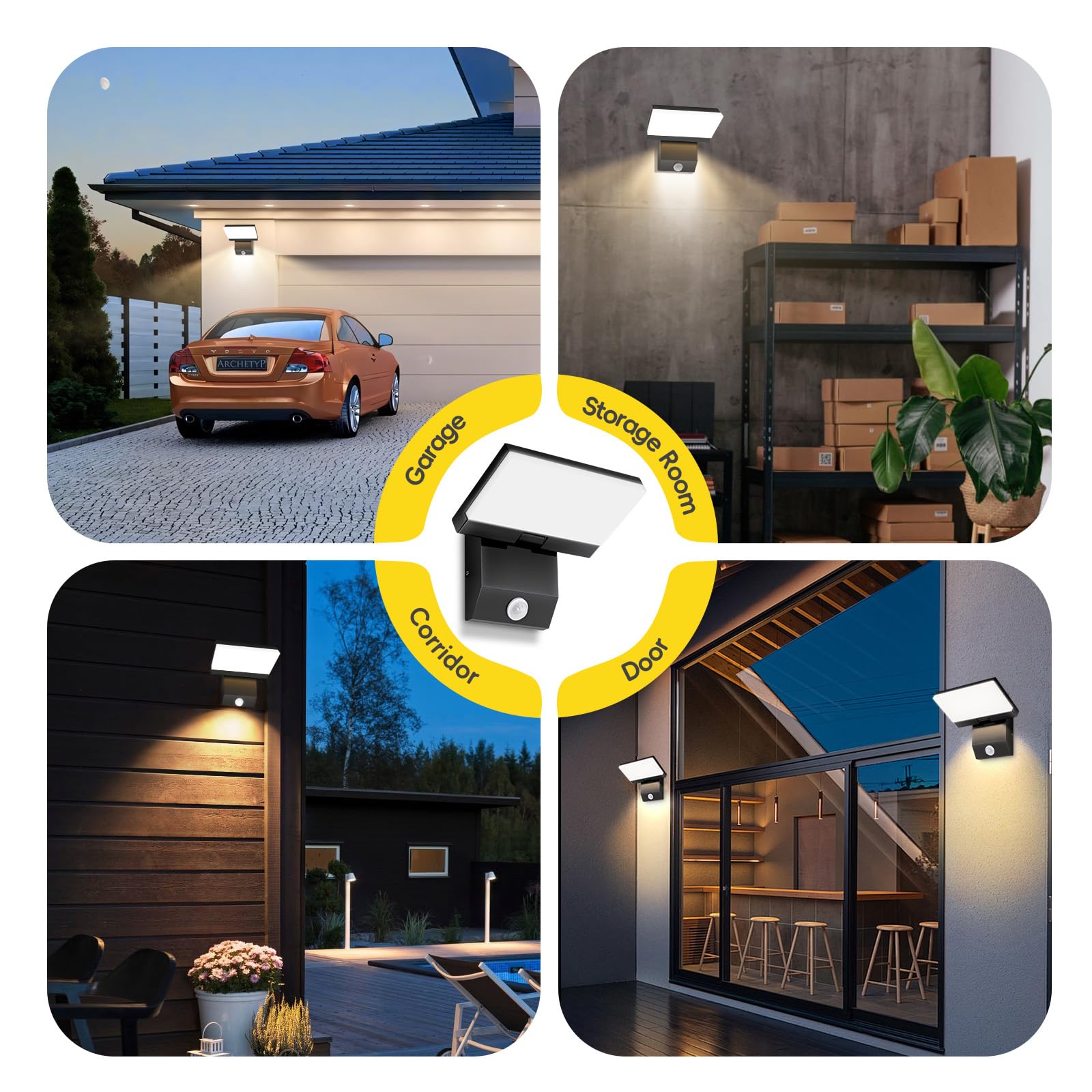 Applique a LED da esterno/interno 36W lampada da parete 3000K | con sensore di movimento luce calda pannello LED orientabile lampada da esterno per patio ingresso giardino balconi, 1pcs