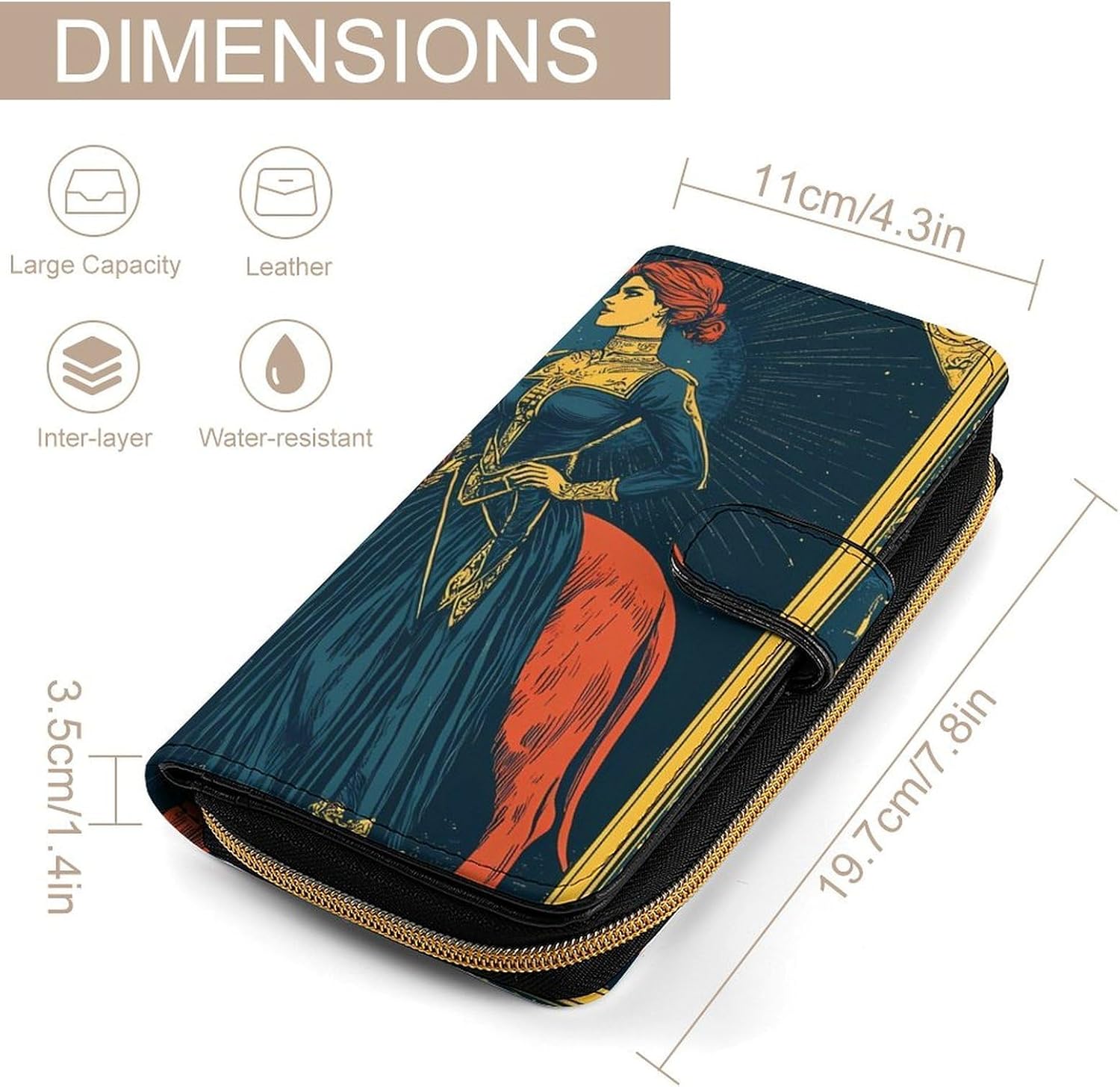 Masonic Exchange Strength Tarot Card Women's Long Wallet Leather Large Capacity Wristlet Clutch Purse Wallets