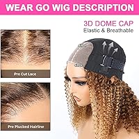 Vista 5 de Peluca de cabello humano con resalte rubio, fácil de usar y sin pegamento, rizada, de 16 pulgadas, pre-depilada, 4/27 onda de agua, sin pegamento