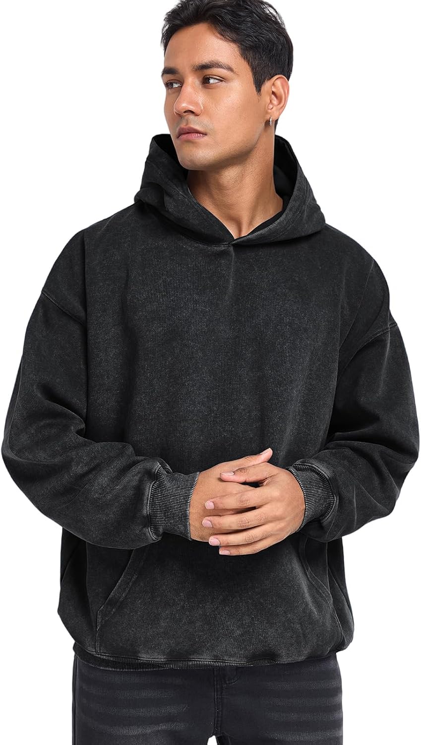 Mens Hoodies Pullover Oversized Hoodie Plush Cotton Hooded Couples Vintage Trendy Washed Streetwear Sweatshirt - Image 3