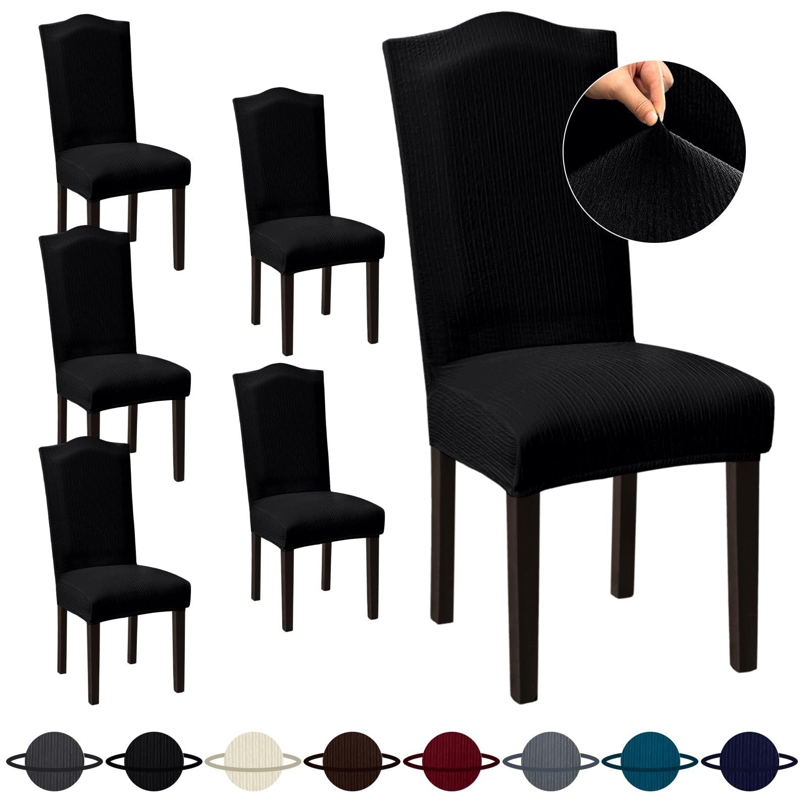 Sufdari Dining Room Chair Covers Set of 6, Black Non-Slip Spandex Stretch Dining Chair Slipcovers for Dining Room, Hotel (Extra Large)