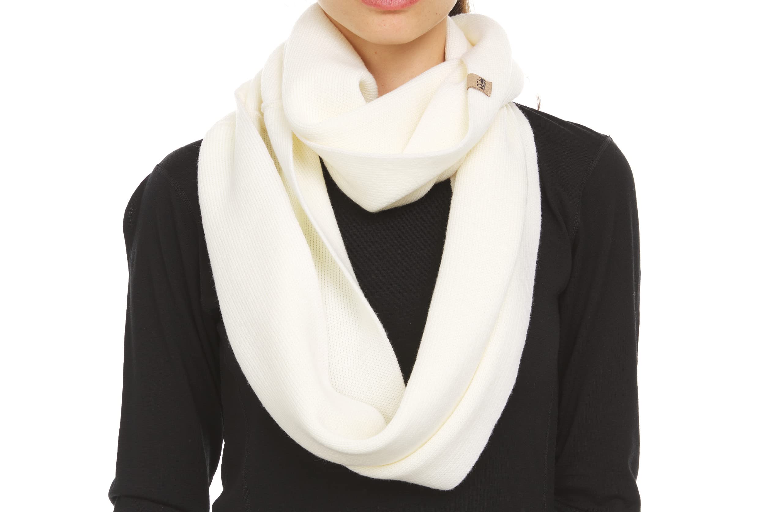 100% Merino Wool Everyday Knit Infinity Scarf - Winter Loop Scarf - Midweight Scarves for Women and Men - Natural Cream - One Size