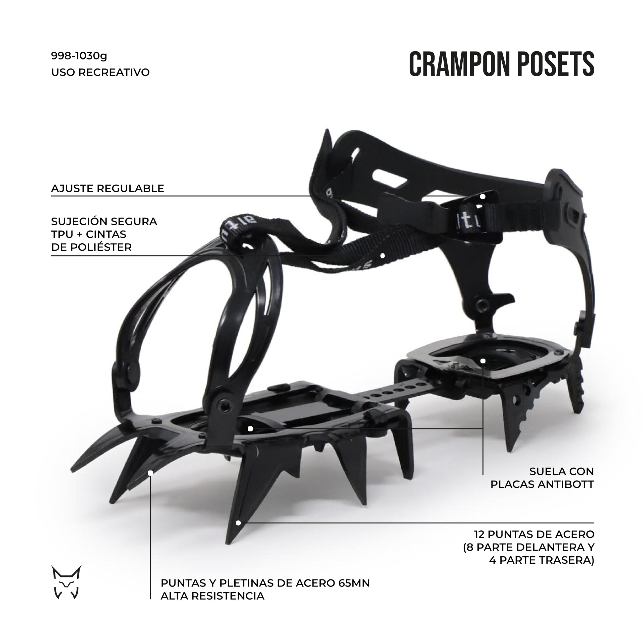 Posets | Altus | Crampon | Crampon à 12 Pointes | Crampon de Glace et Neige, Noir
