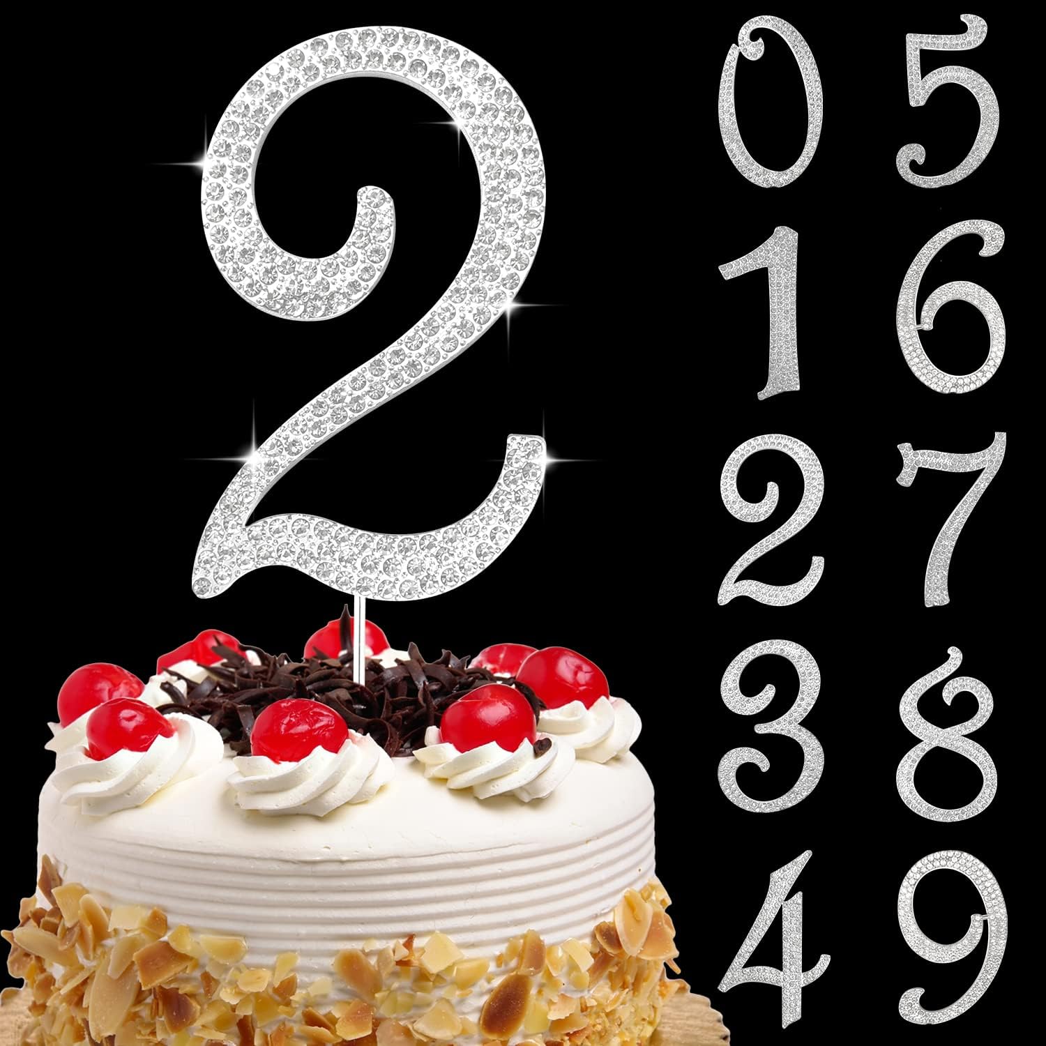 Decoration Gateau Anniversaire Chiffre 2 Strass Paillettes Cupcake Toppers, 2 Numero Decoration Gateau Argente, Cake Topper 2 Chiffre, pour Fêtes Anniversaire, Baby Showers, Anniversaires Mariage (C