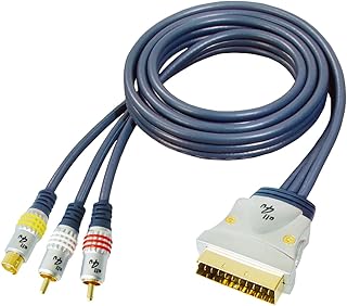 All4u BBVS 8 - Cable de vídeo (de euroconector a S-Video de 4 pines y RCA de dos clavijas, conectores cromados, 3 m), color azul