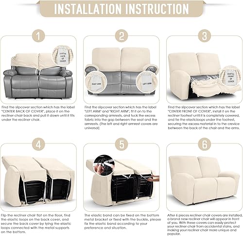 Miniatura 7 de TAOCOCO Funda para sofá biplaza reclinable, 6 piezas, fundas dobles para sofá biplaza reclinable doble de 2 asientos, protector de muebles con