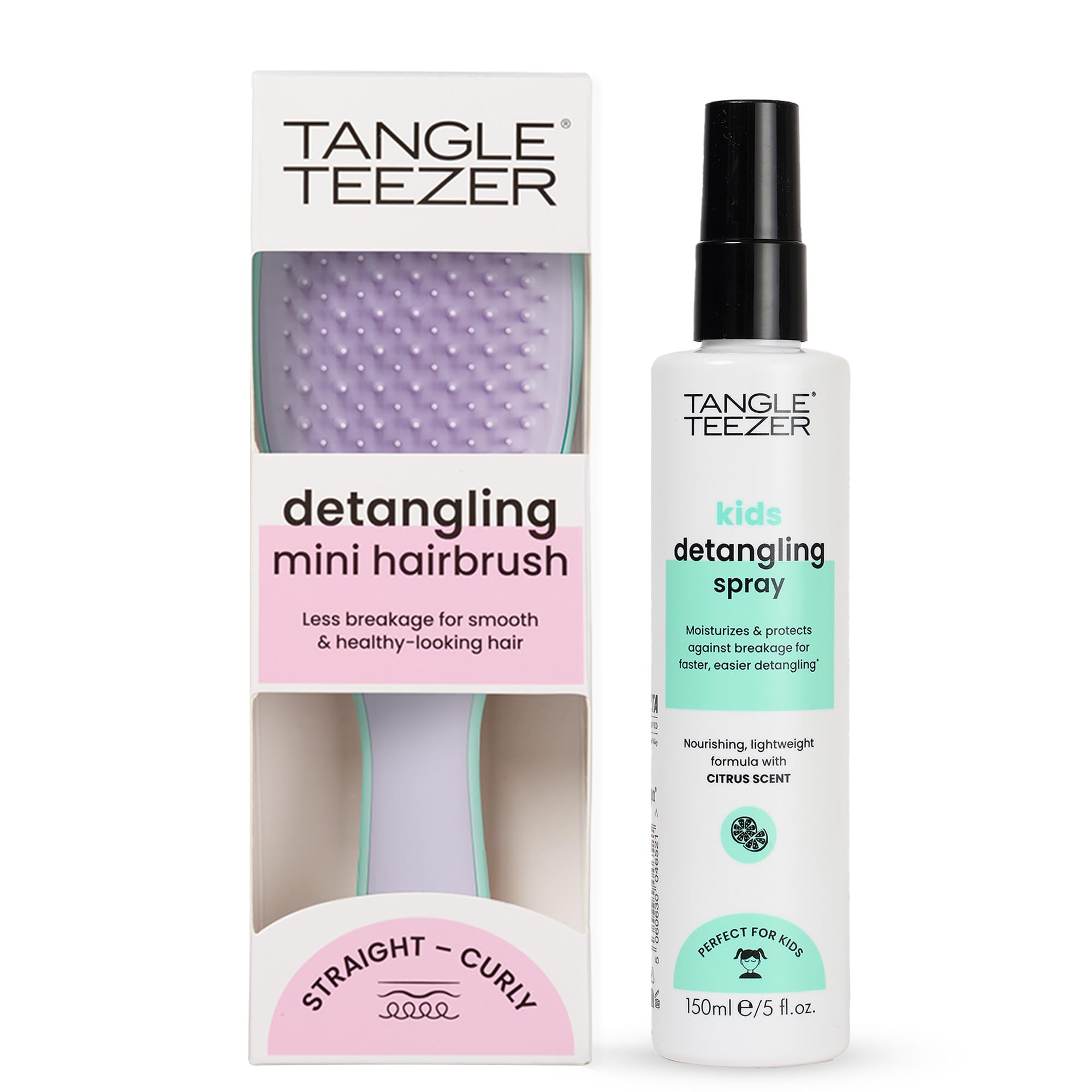 Tangle Teezer Hair Detangler Spray & Ultimate Detangler Brush Duo, with Sulfate-Free Spray & Wisteria Leaf Mini Hairbrush, for All Hair Types