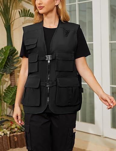 Miniatura 2 de Chaleco de pesca para mujer, chaleco de viaje para trabajo al aire libre con múltiples bolsillos