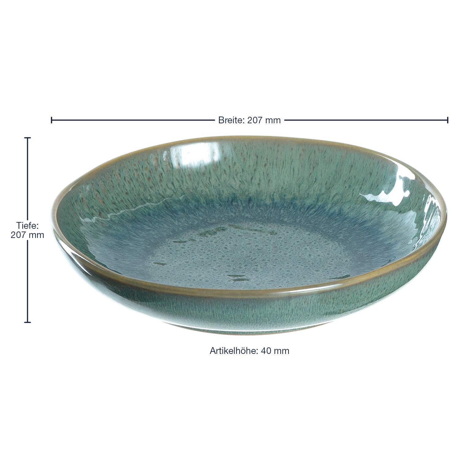 Leonardo Matera 026987 Lot de 2 assiettes creuses, en céramique, passent au lave-vaisselle, avec émail, 2 assiettes rondes en grès, en vert, diamètre : 20,7 cm