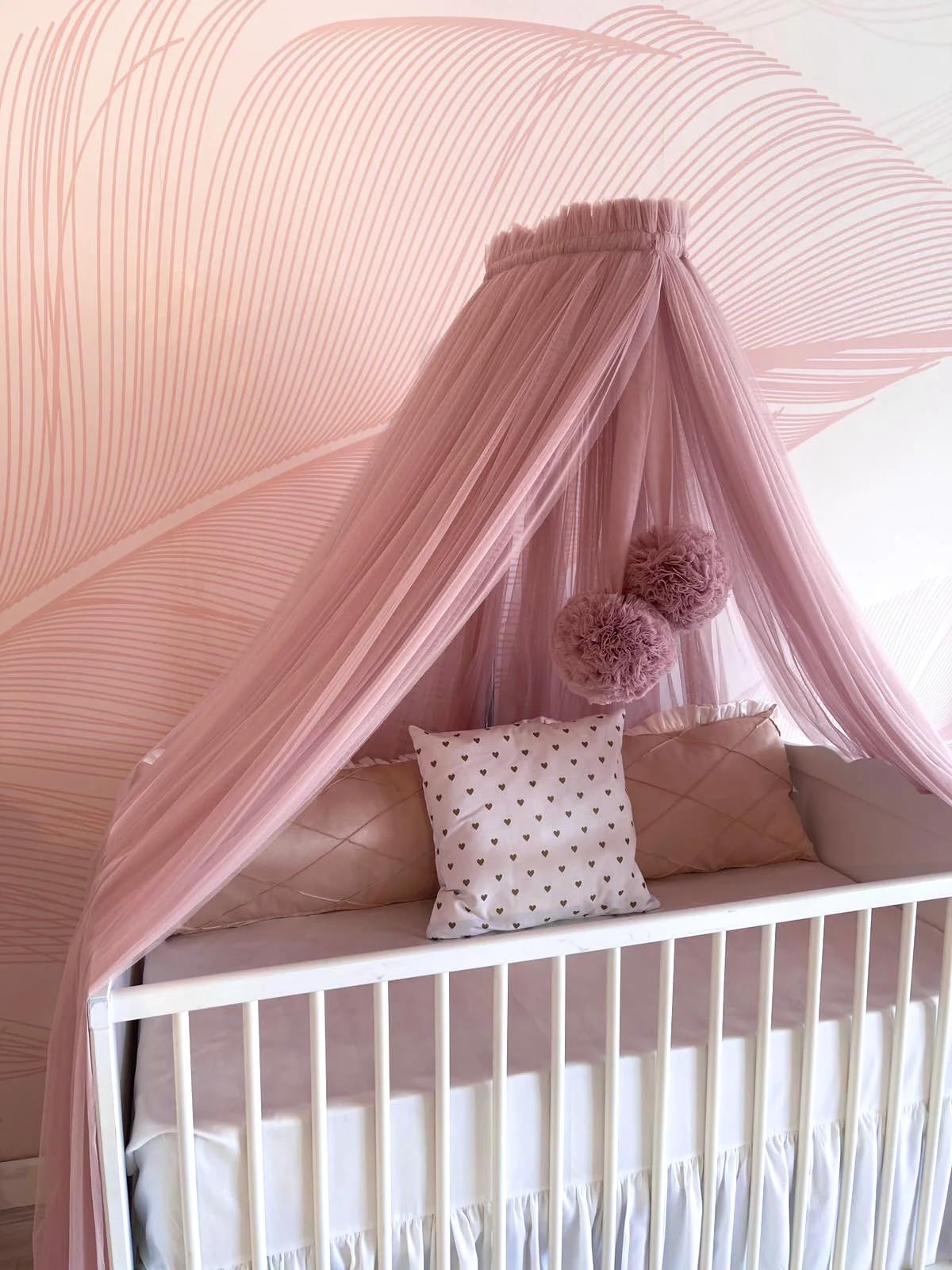 Baby Fancyroom Tenda per Letto da Bambino, Zanzariera, Decorazione per Camera, Baldacchino in Tulle di Qualità Superiore Vecchio Rosa