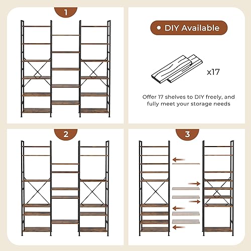 Miniatura 86 de SUPERJARE Estantería triple de 4 niveles, estantería con 11 estantes abiertos, estante ancho para el hogar y la oficina, color gris Negro -,Marrón
