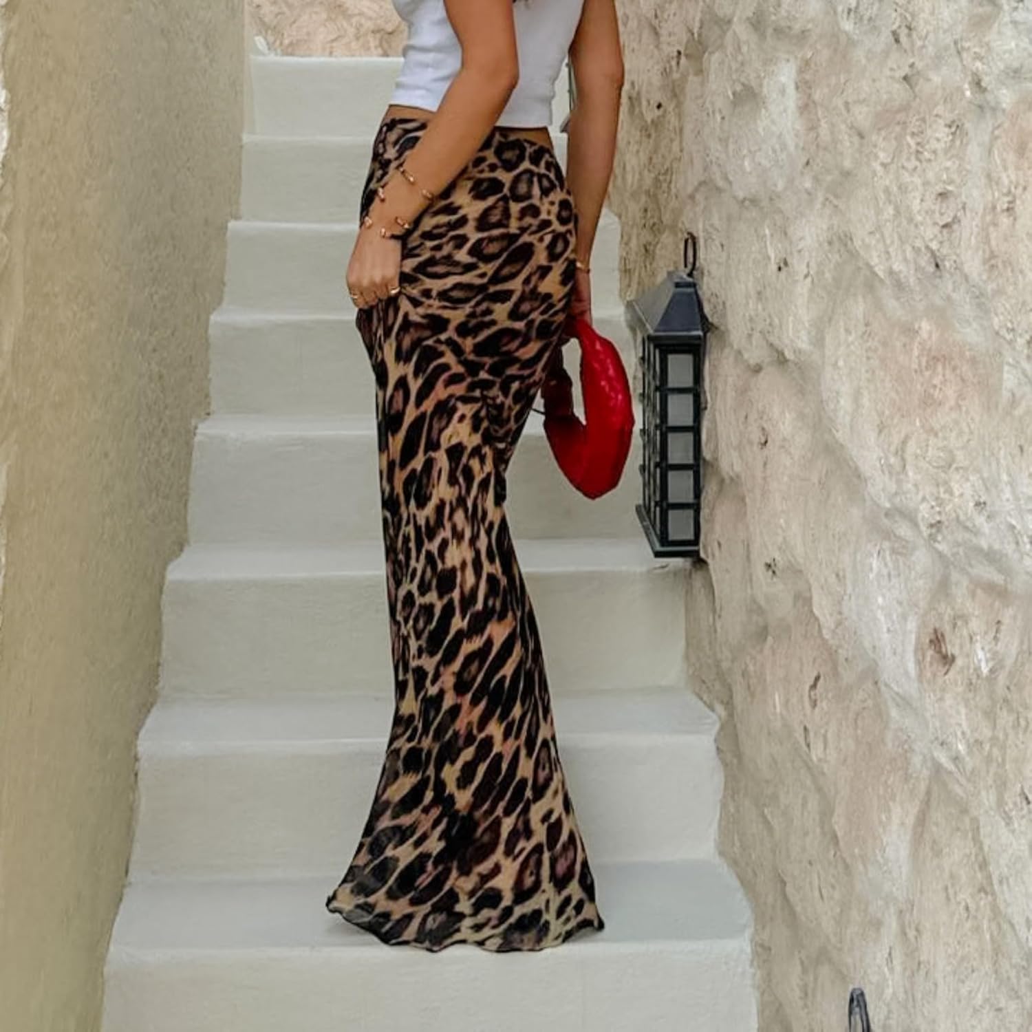 Leopard Print Skirt Fishtail Skirt Mermaid Maxi Skirt Mesh Skirts Sheer Skirts Trendy Skirts Sexy Skirts (Brown,Medium) - Image 4