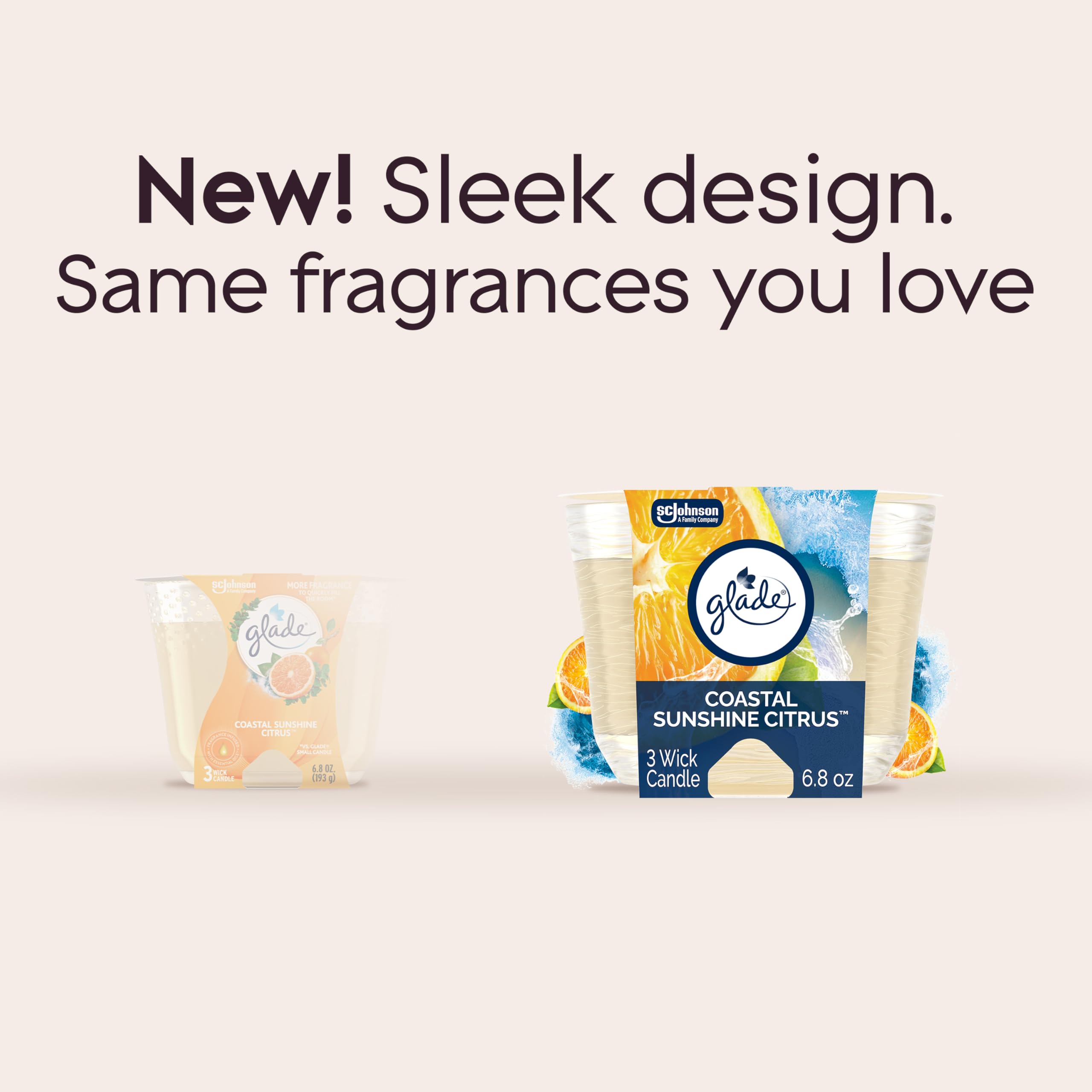 Glade Scented 3-Wick Candle Jar, Coastal Sunshine Citrus, Fragrance Infused w...