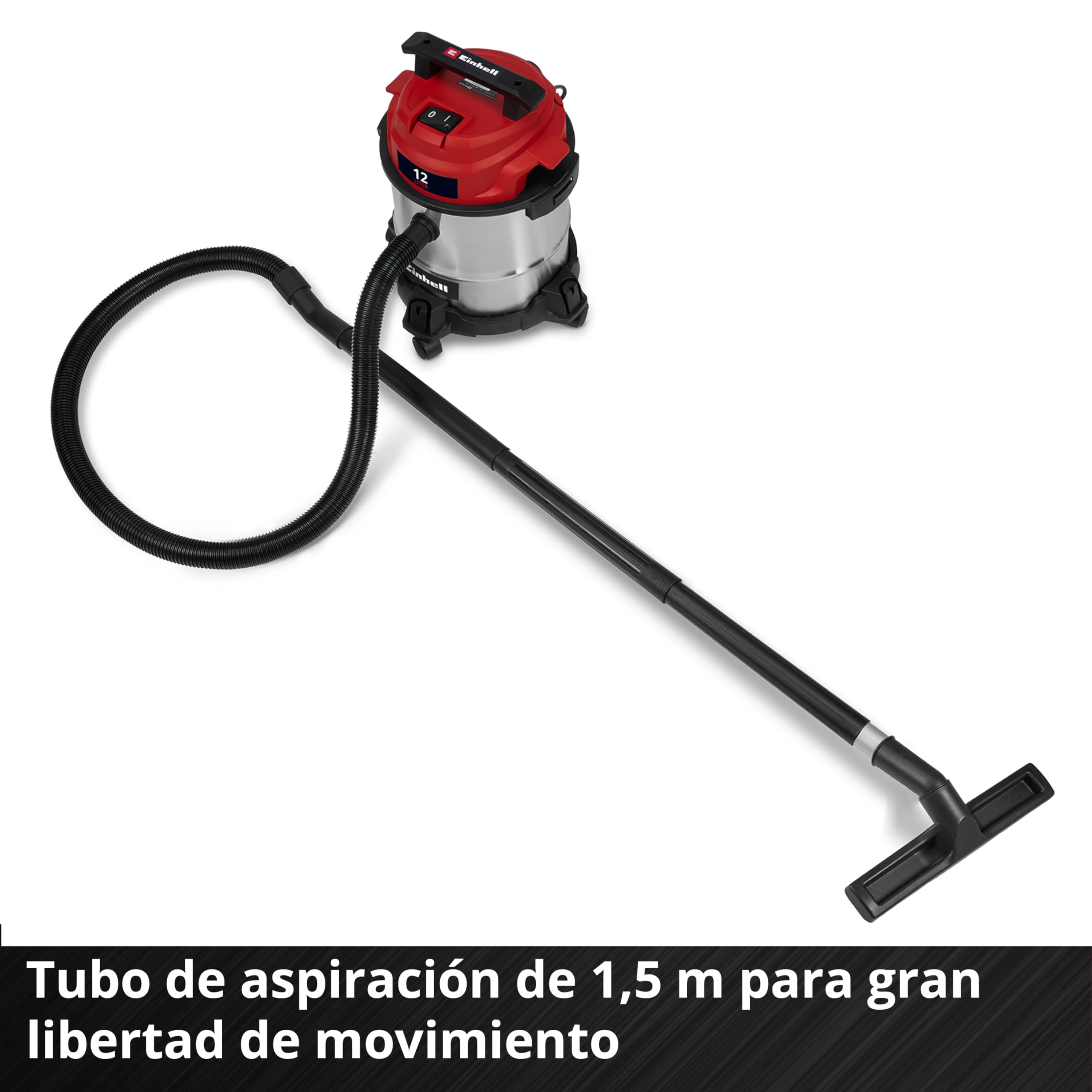Einhell Aspirador en seco y húmedo TC-VC 1240 S | 950 W | 180 mbar | 4 ruedas giratorias | depósito 12 l | Incl. boquilla para juntas y boquilla combinada | Filtro de espuma