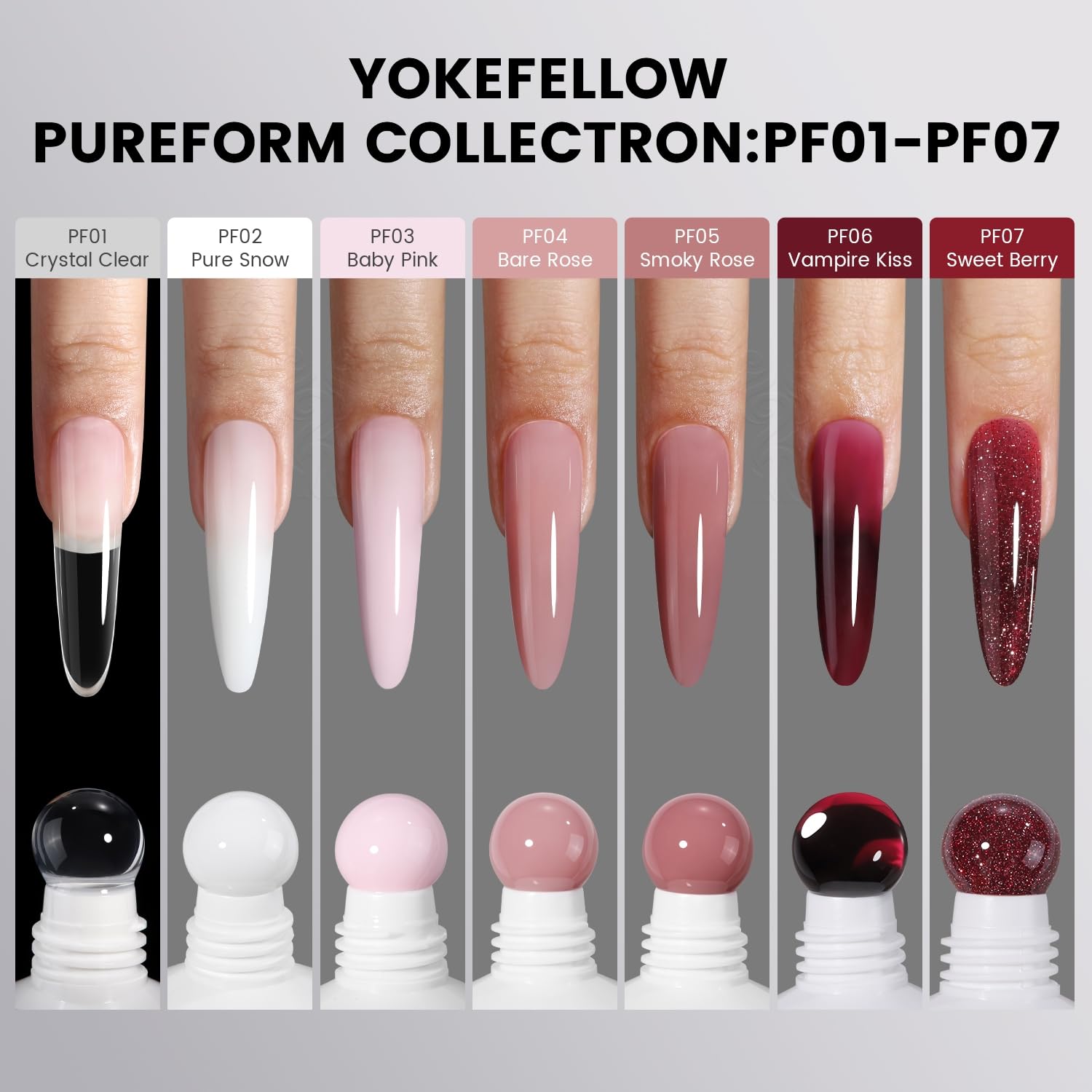 YOKEFELLOW Pureform Żel do paznokci Poly Nail Gel 50g, wolny od HEMA i TPO, mlecznobiały żel do przedłużania paznokci do profesjonalnego użytku w salonie (PF02 Pure Snow)