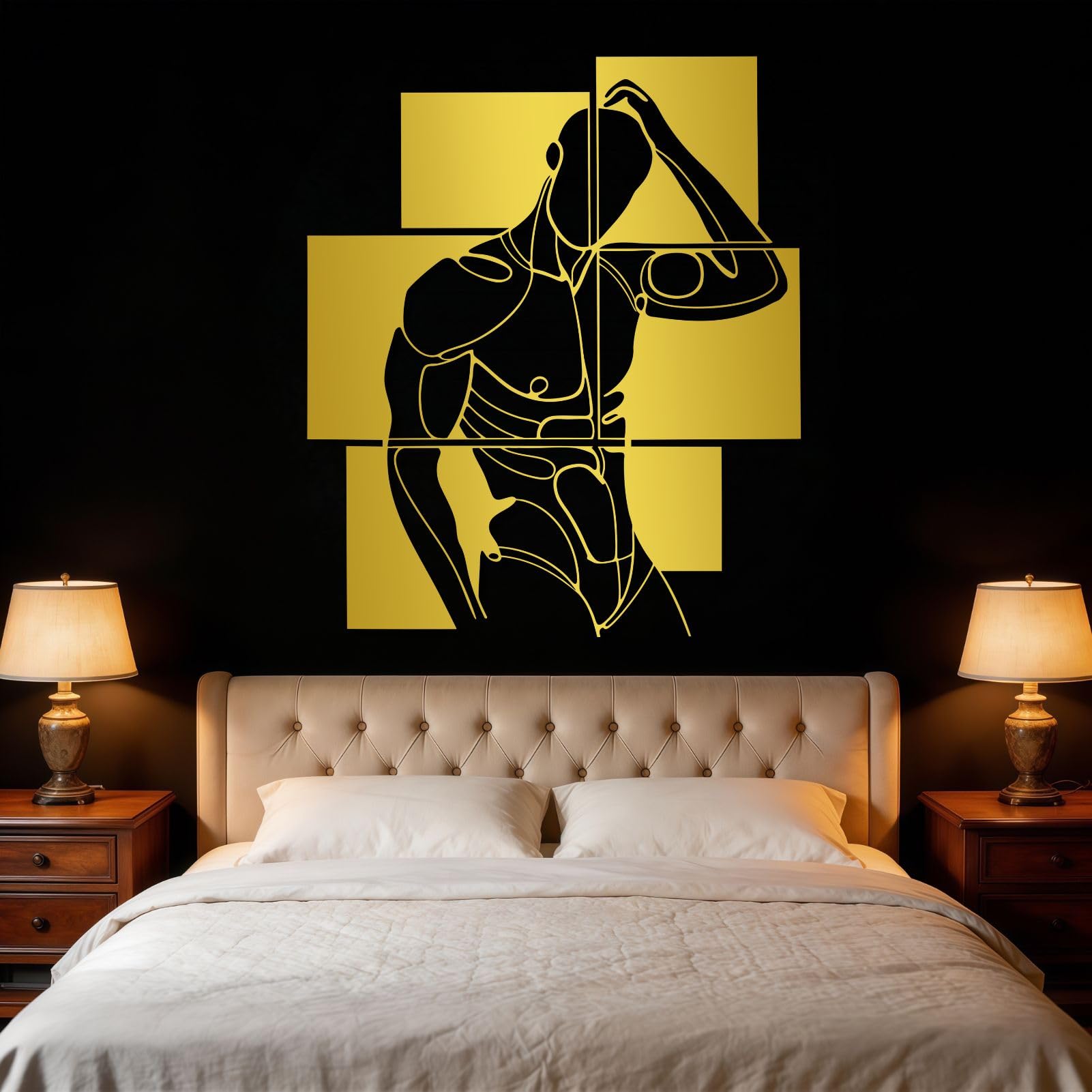 Großes abstraktes Wandbild aus Metall, Aktdarstellung von Männern, Dekoration mit männlichem Körper, Moderne minimalistische Form für Badezimmer, Schlafzimmer, Wohnzimmer (Gold, 39" H x 33" B/100