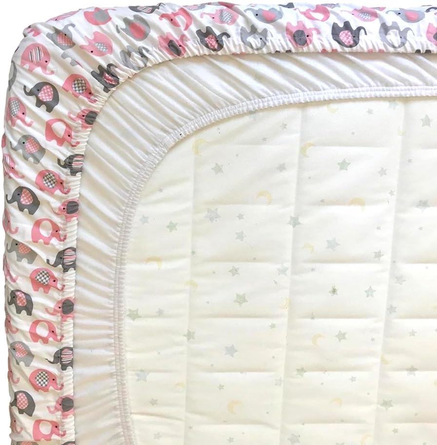 Vera Elephant 100% Cotton Crib Fitted Sheet (Petal Grey)