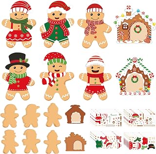 COCHIE 48Pcs DIY Christmas Craft Kits for Kids, Christmas Gingerbread Man Craft Art Kit, Make Your Own Christmas Craft Xmas Party Decor DIY Gingerbread House Cutouts for Holiday Handcraft Supplies