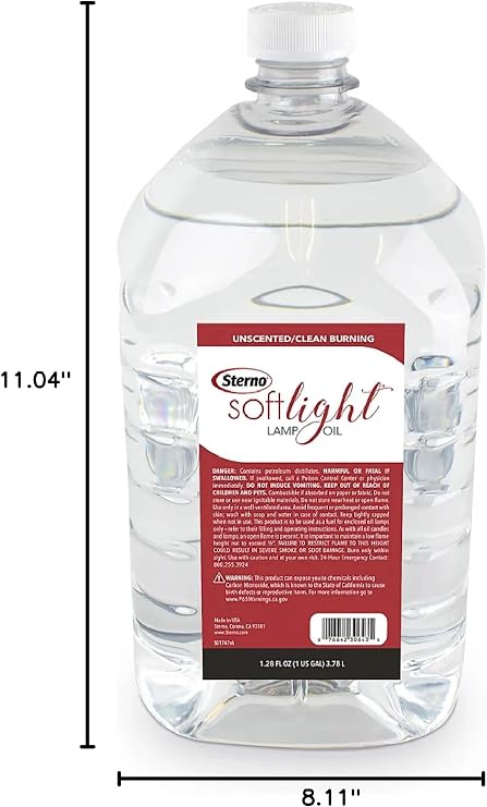 Sterno SoftLight Lamp Oil Gallon - Clean Burning & Unscented Lantern or Torch Fuel for Less Soot & Smoke - Liquid Paraffin Lamp Oil for Refillable Liquid Paraffin Wax Candles, Outdoor Torches, More