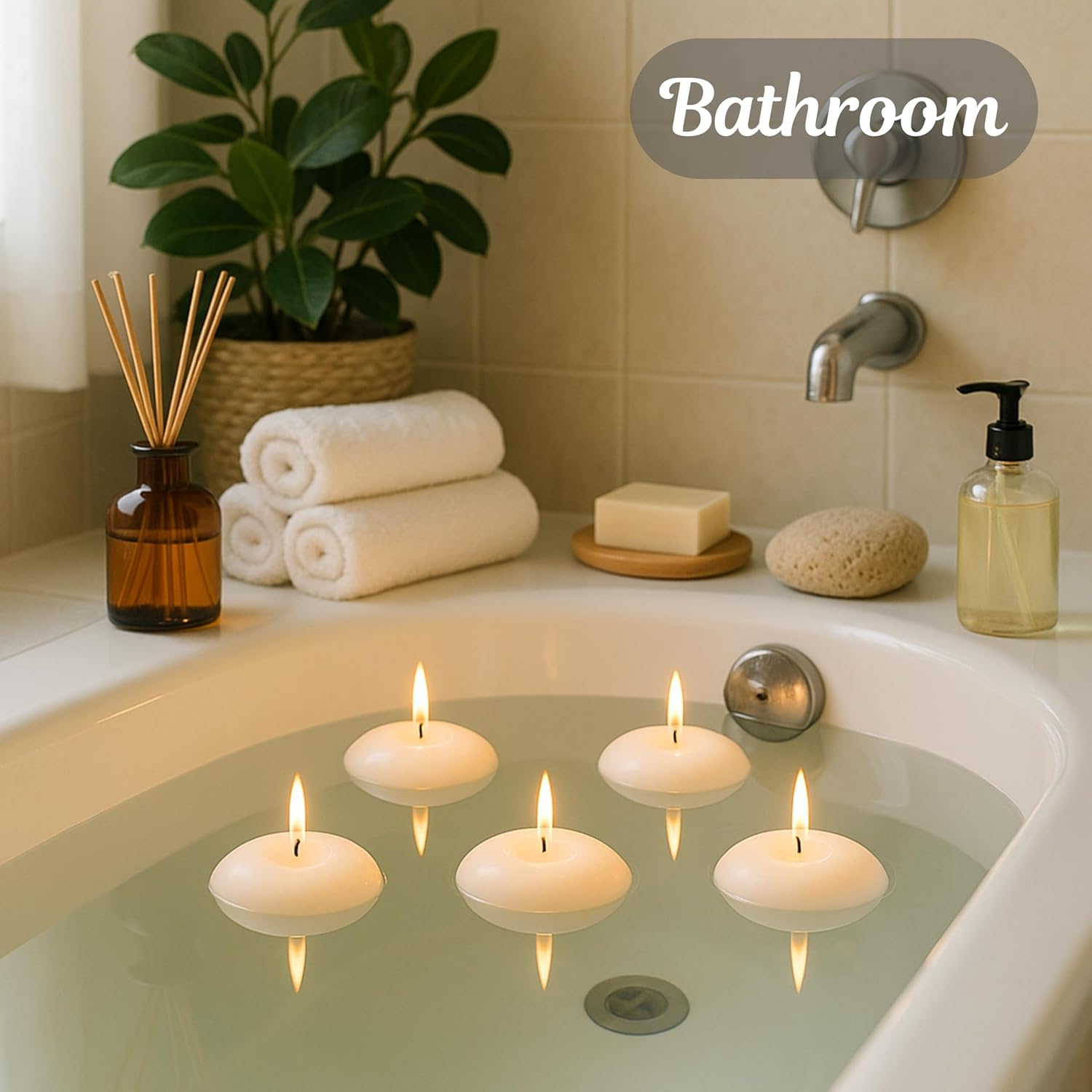 CW Studio 50 Pack 2 Inch Ivory Unscented Floating Candles – Long 6 Hour Burn, Smokeless – Premium Paraffin Wax – Perfect for Weddings, Parties, Spa, Centerpieces, Special Occasions & Home Décor