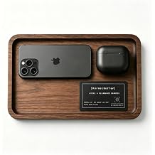 Solid Black Walnut EDC Dump Tray - Premium Valet Tray for Men, Minimalist Geek Desk Setup Accessory &amp; Nightstand Catchall Organizer (9.8" x 5.9")