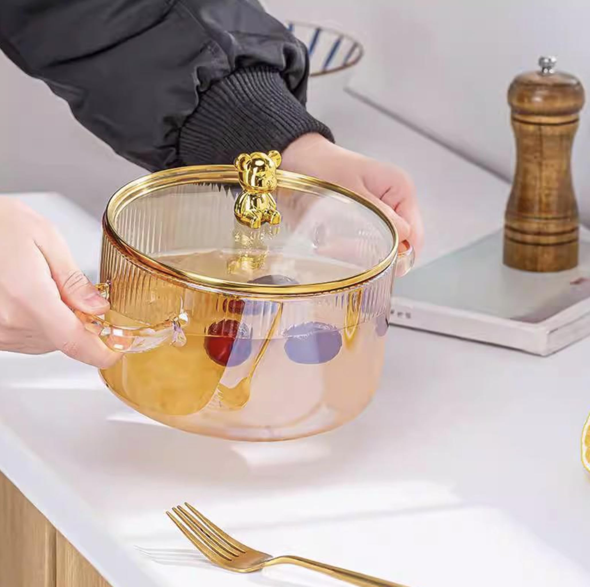 OCEANO Pentola Vetro Borosilicato 1.8L Pentolino Cottura Resistente al Calore Piano Gas Casseruola con Coperchio Pasta Noodles Zuppa Brodo Latte Pappe (Casseruola)