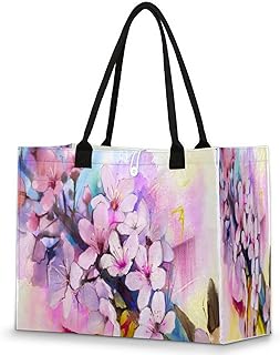 Bolsa feminina - Plum Bossom reutilizável sacolas de compras de supermercado com alças grande bolsa de praia bolsa de ombro bolsas de trabalho bolsas de mão resistentes para praia, compras, trabalho, viagens, Multicolor