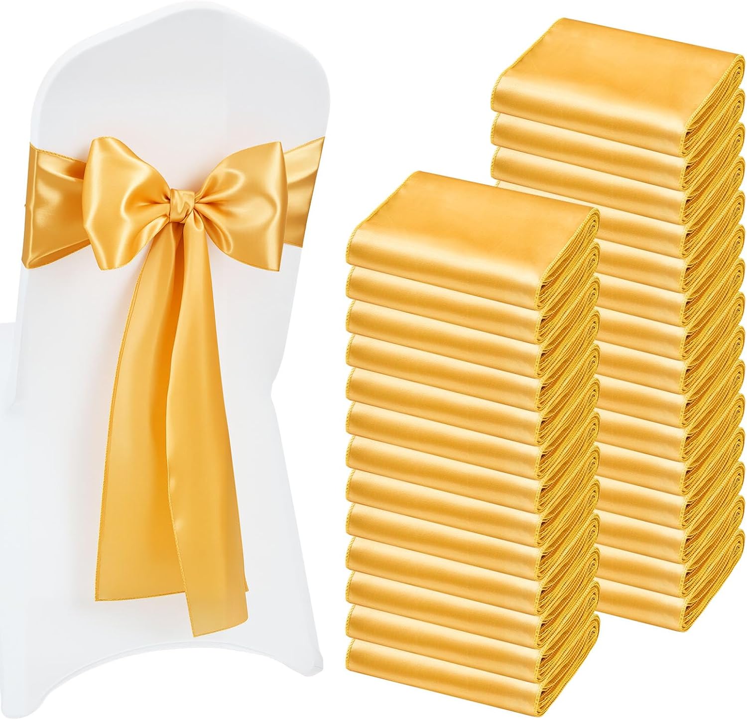 VEVOR Satin Chair Sashes Bows, Chair Ribbon Ties Back Sash, 7 x 108 inch, Wedding Reception Decoration, for Wedding Ceremony Baby Shower Party Events Banquet Cover Decoration (Gold, 100pcs)