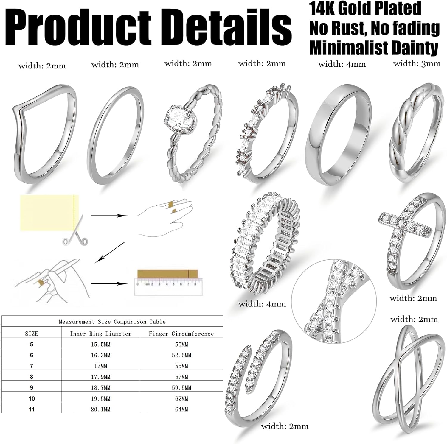 Valentines Gifts for Her 10 PCS 14K Gold Plated Rings Set for Women, Dainty Gold Knuckle Ring Non Tarnish, Simple Thumb Stacking Rings Pack Size 6/7/8/9/10 - Image 2