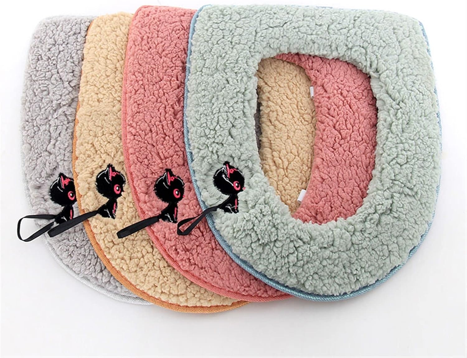 Winter Warm Toilet Seat Cover Cartoon Cat Soft Coral Plush Toilet Mat Bathroom Accessories(Green)