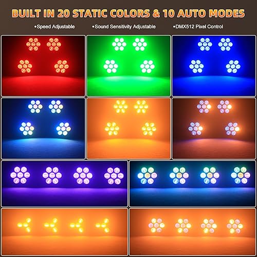 Miniatura 4 de Luz de escenario retro RGB+COB 7 LED Par Luz DMX Control Sonido Activado Vintage Uplights para Eventos Concierto Boda Fiesta Música Live Show