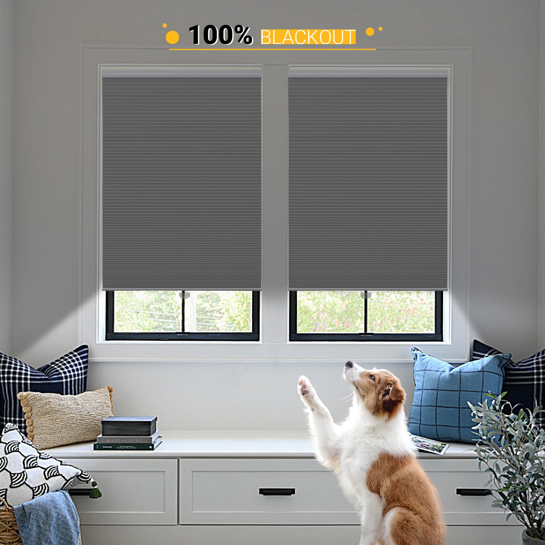 Cellular Shades Store de fenêtre occultant sans Fil en Tissu nid d'abeille, 73,7 x 162,6 cm (l x H), Argent Froid (occultant)