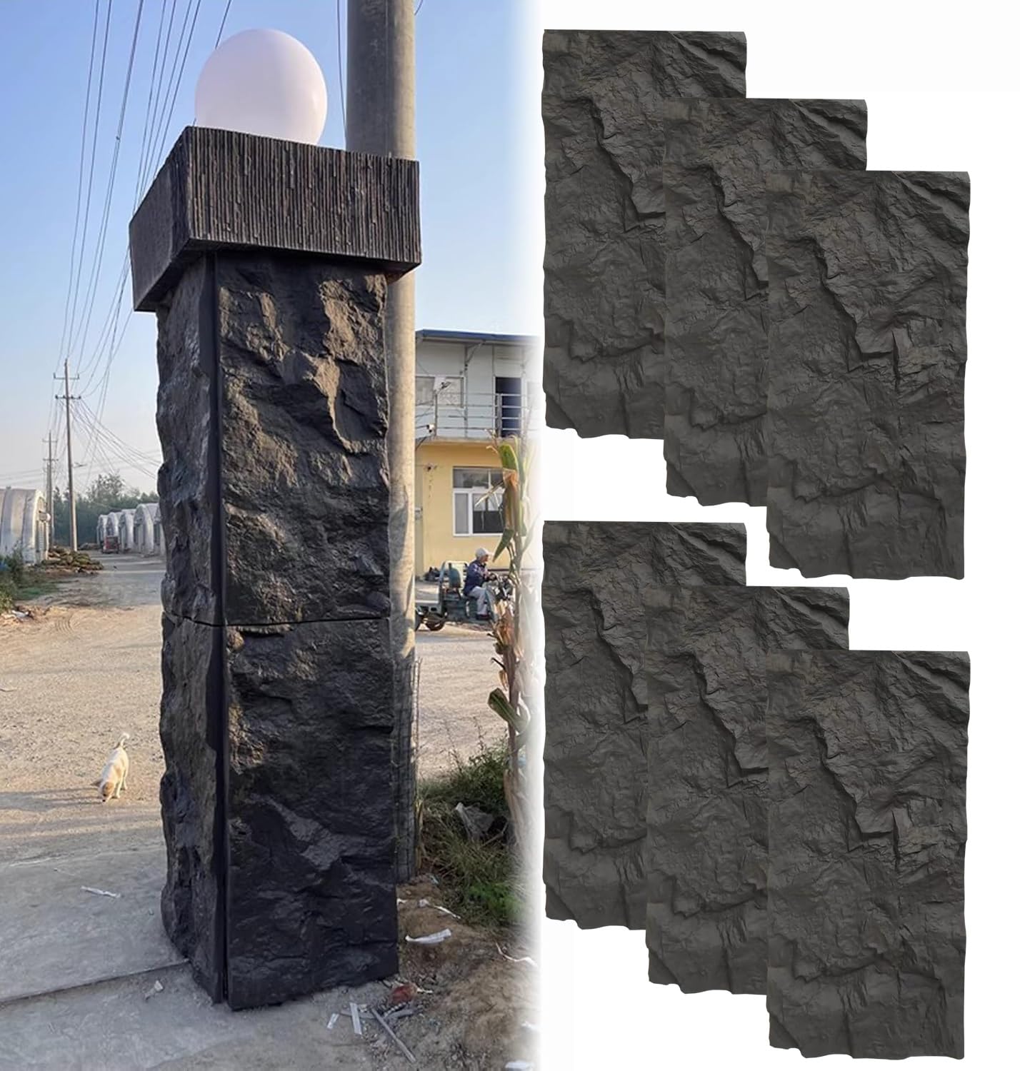 PU Paneles de Pared Imitación Piedra, 1/2/3/4/5/6/7/8 Piezas