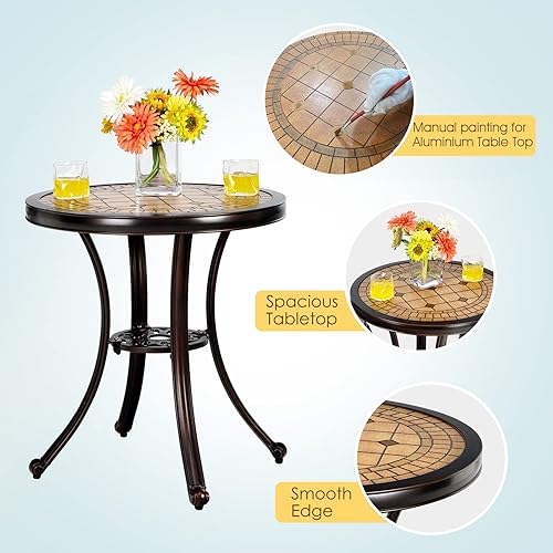 Miniatura 5 de Giantex Juego de 3 piezas de patio bistró, mesa y sillas de patio de aluminio fundido con pies ajustables, sillas de comedor al aire libre y juego