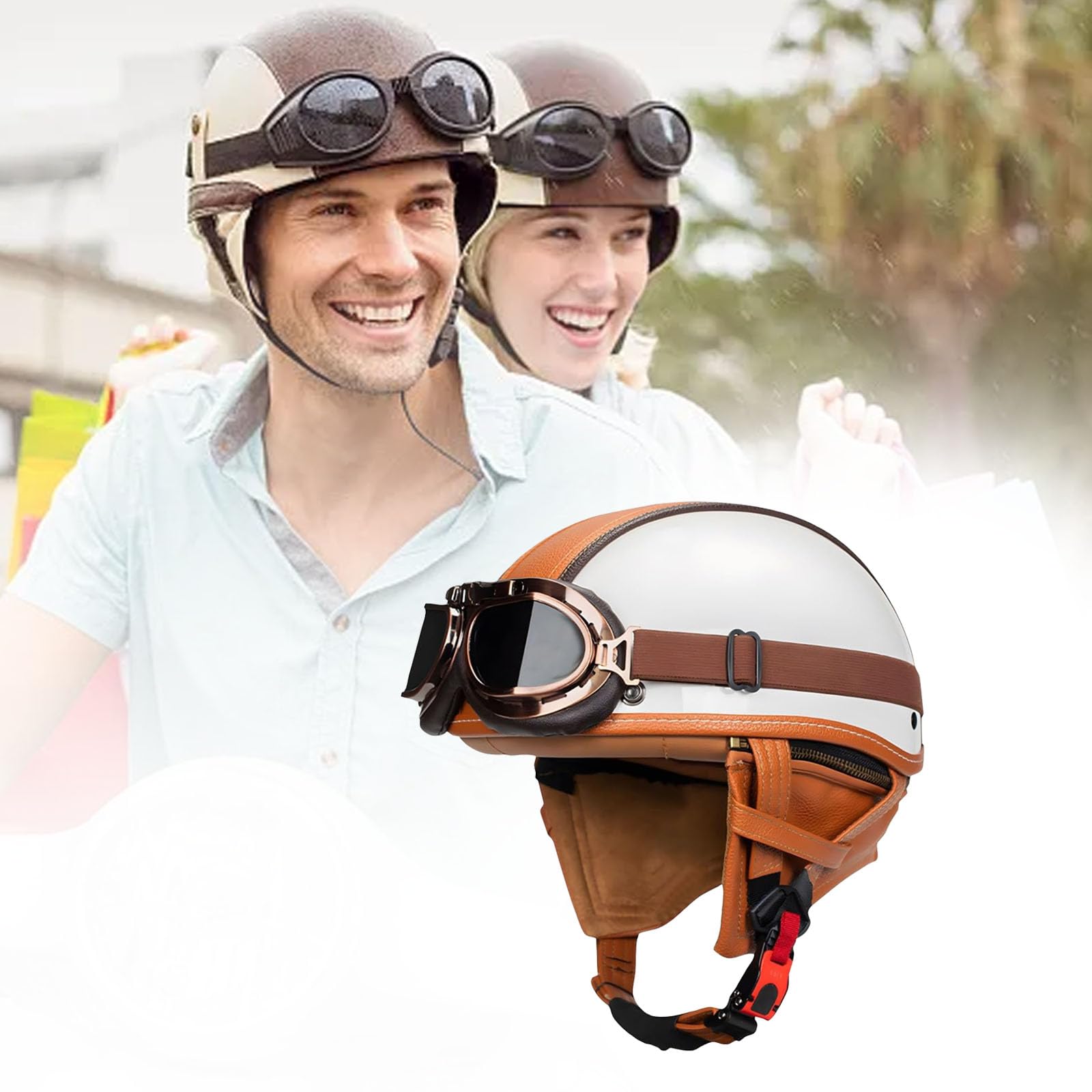 Vintage Deutsche Motorrad-Halbhelme Halbschalenhelm ECE-Zertifizierung mit Sonnenbrille Jethelm Retro-Scooter-Helm Cruiser Moped Offener Helm