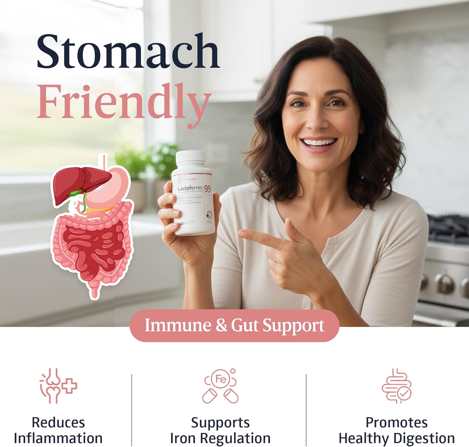 Supplement 300mg – 95%+ Pure Bovine Capsules – Delayed Release for Immune Support, Gut Health & Iron Metabolism – 60 Count