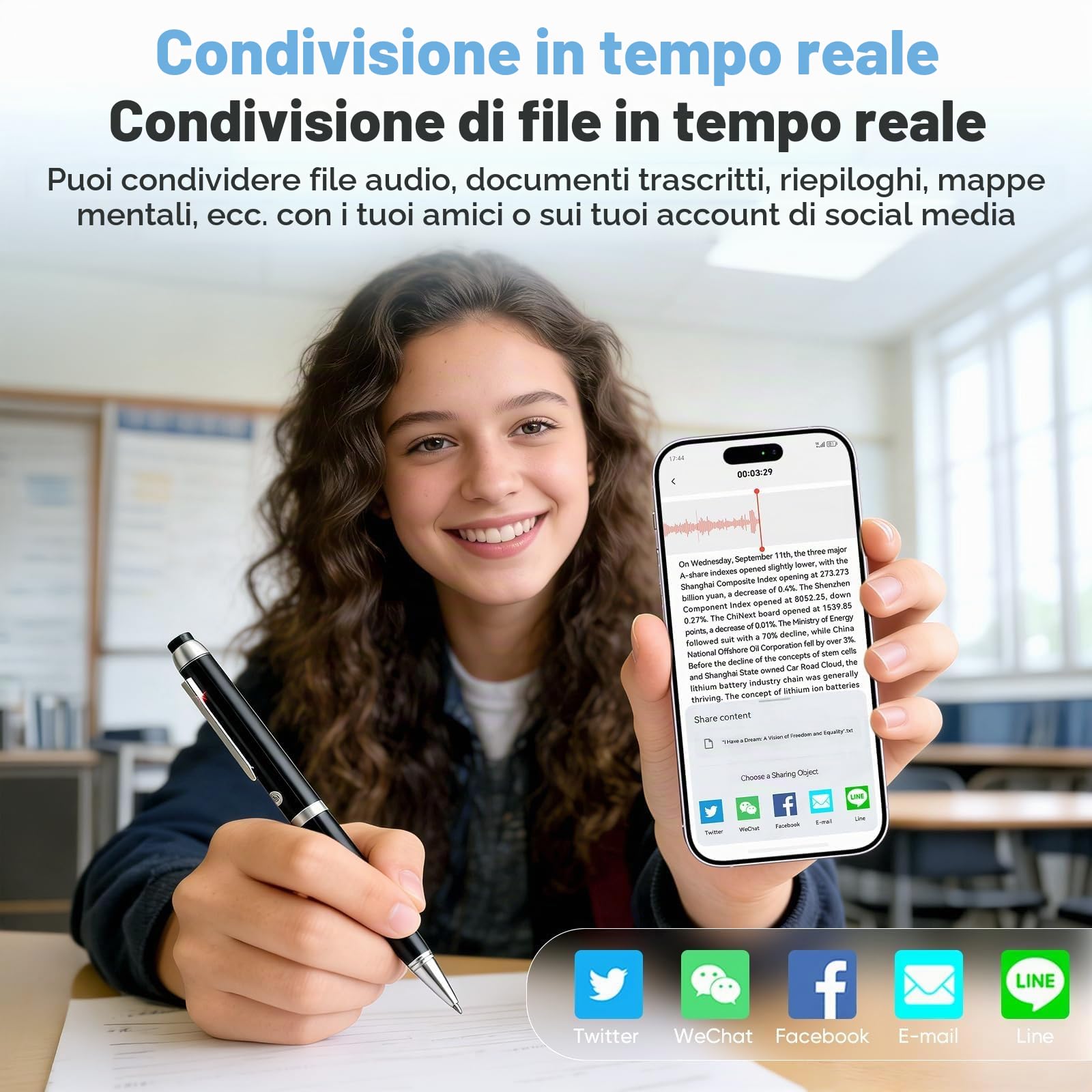 Penna Registratore Vocale 64GB, Mini Registratore Vocale Spia con AI, Traduzione 60+ Lingue, Registrazione Audio da 10 Ore, Microspia Audio Cimice a Distanza HD, per Riunioni, Lezioni, Interviste