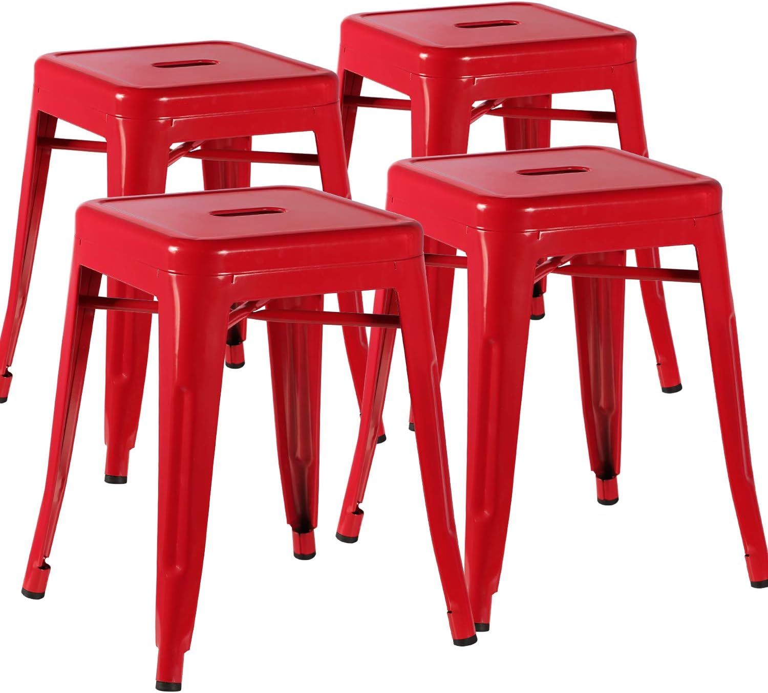 VECELO Metal Dining Chair / 18'' Stackable Indoor-Outdoor Counter / Bar Stools with Industrial Style, Set of 4 - Red
