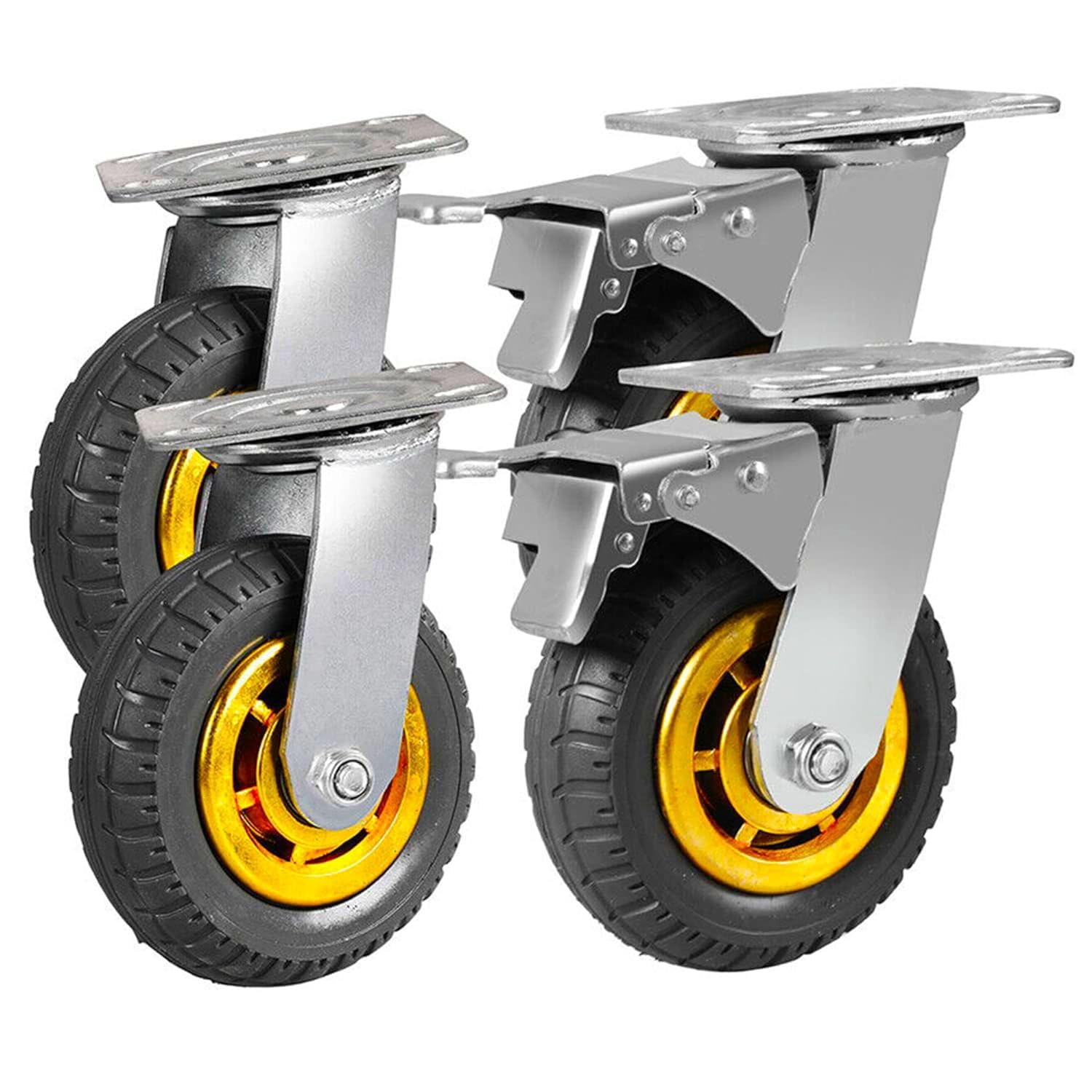 Taylor & Brown 4 x Heavy Duty Industrial Swivel Castor Wheels with 2 Brakes - 150mm up to 1000KG - No Floor Marks Silent 360° Transport Caster for Furniture - Rubbered Trolley Wheels – 6” Castors