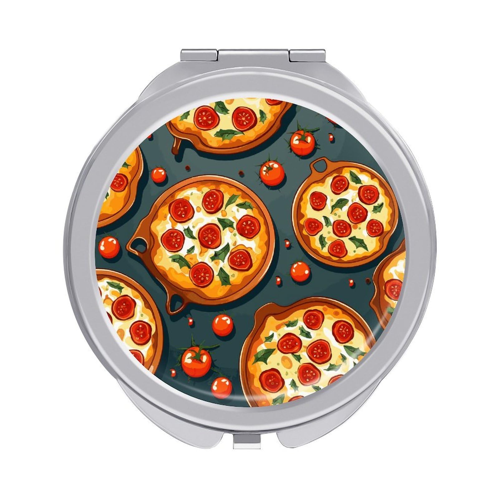 FekiLoot Pizza Food Travel Makeup Mirror 2 X /1 X Magnifying Slim Pocket Mirrors Compact for Purse Travel Makeup Mirrors for Pocket, Handbag, Purse Women Gift