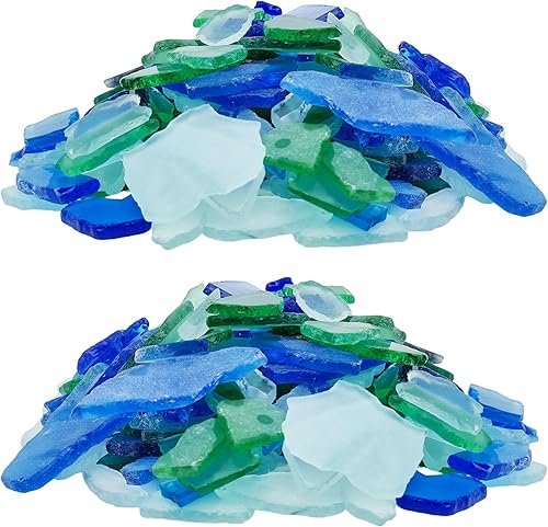 Nwsrayu 2 libras, 32 onzas, mezcla transparente azul esmerilado, vidrio de mar, piezas de vidrio de mar triturado, relleno de jarrón, decoración de